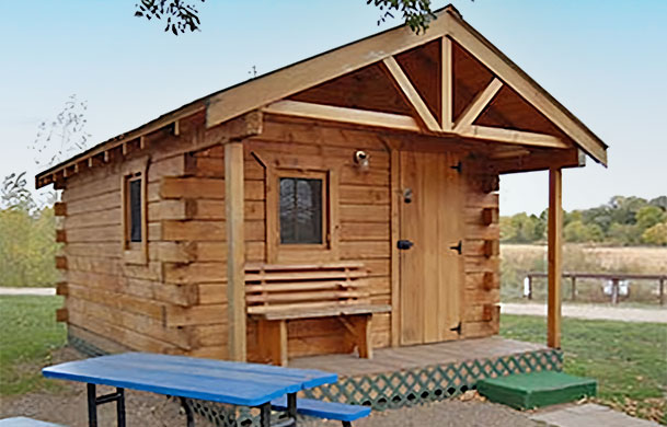 Rustic camping cabin at Beaver Trails